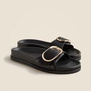 NWT J Crew Colbie oversized buckle sandals in black leather / Size 6